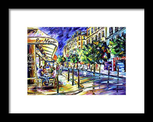 Cafe Le Nazir Paris Framed Print featuring the painting At Night On Montmartre by Mirek Kuzniar