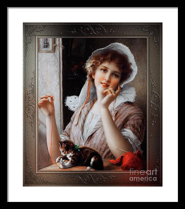 At Play Framed Print featuring the painting At Play by Emile Vernon Wall Decor Xzendor7 Old Masters Art Reproductions by Rolando Burbon