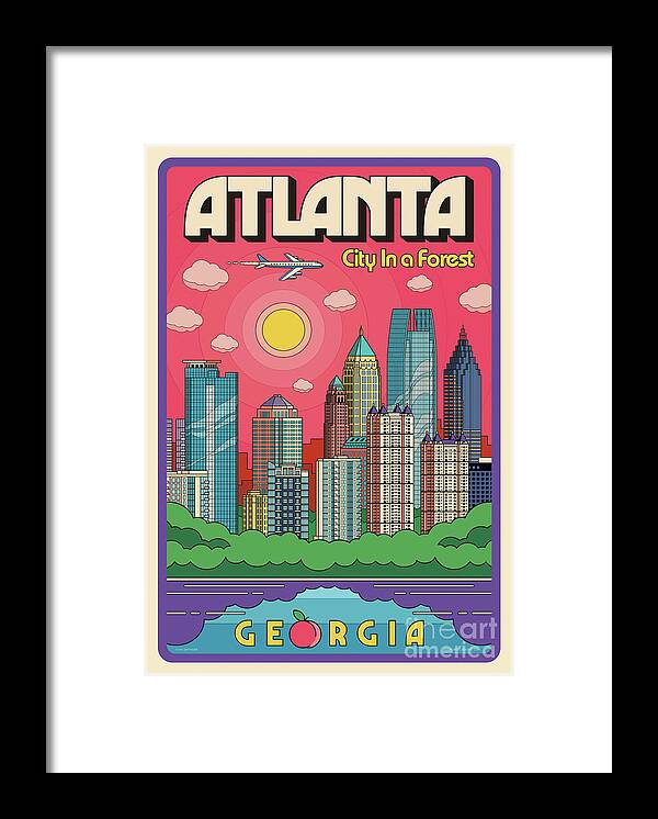 Atlanta Framed Print featuring the digital art Atlanta Pop Art Travel Poster by Jim Zahniser