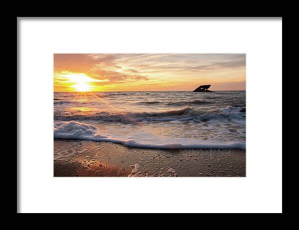New Jersey Framed Print featuring the photograph Atlantus Shipwreck at Sunset Beach by Kristia Adams