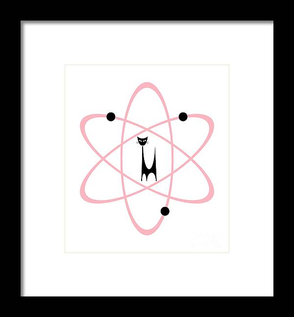 Atomic Cat Framed Print featuring the digital art Atom Cat in Pink Transparent Background by Donna Mibus