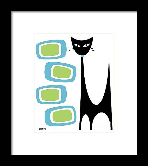 Cat Framed Print featuring the digital art Atomic Cat Blue Green by Donna Mibus