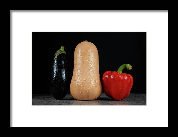 Bell Pepper Framed Print featuring the photograph Aubergine, Pumpkin and Bell Pepper by Bernhard Schaffer