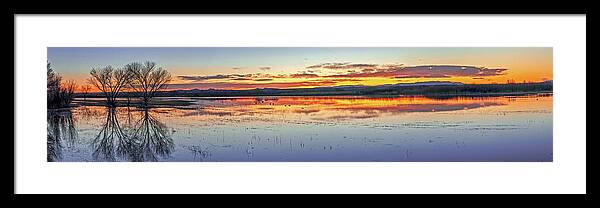 New Mexico Framed Print featuring the photograph August 2020 Bosque del Apache Sunrise Panorama by Alain Zarinelli