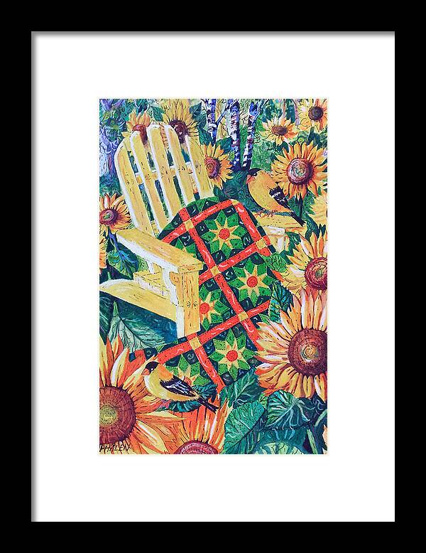 August Sunflowers And Quilt Framed Print featuring the painting August Sunflowers and Quilt by Diane Phalen