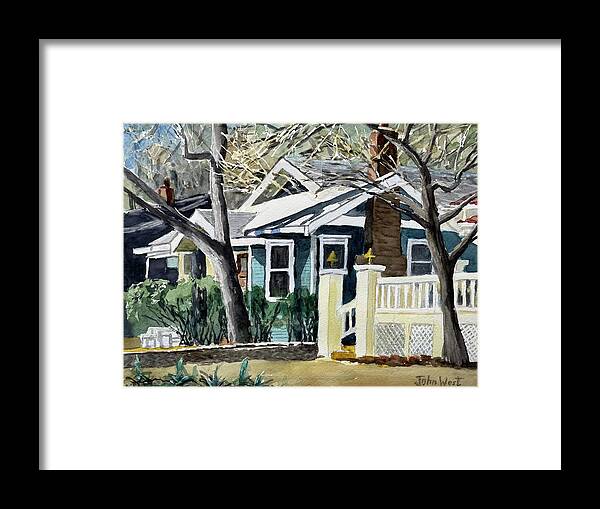 Landscape Framed Print featuring the painting Austin Mid-Century House by John West