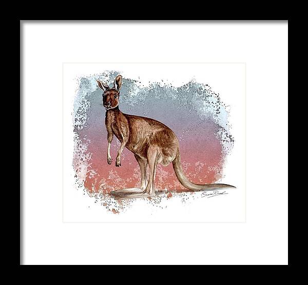 Art Framed Print featuring the painting Australian Red Kangaroo by Simon Read