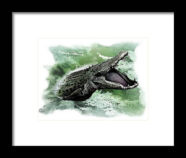 Art Framed Print featuring the painting Australian Saltwater Crocodile by Simon Read