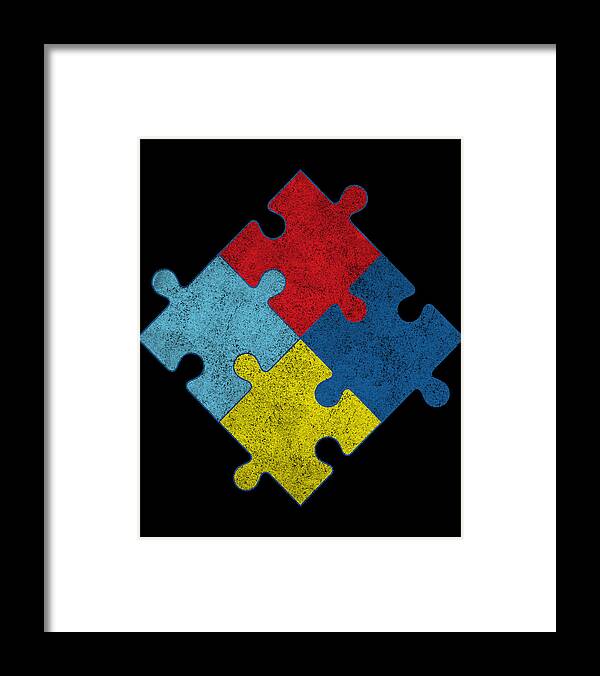 Awareness Framed Print featuring the digital art Autism Awareness Puzzle Pieces Retro by Flippin Sweet Gear