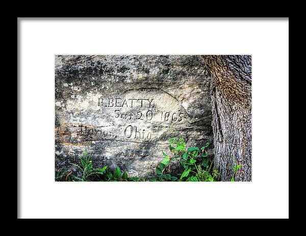 1800s Framed Print featuring the photograph Autograph Rock in Oklahoma Panhandle by Debra Martz