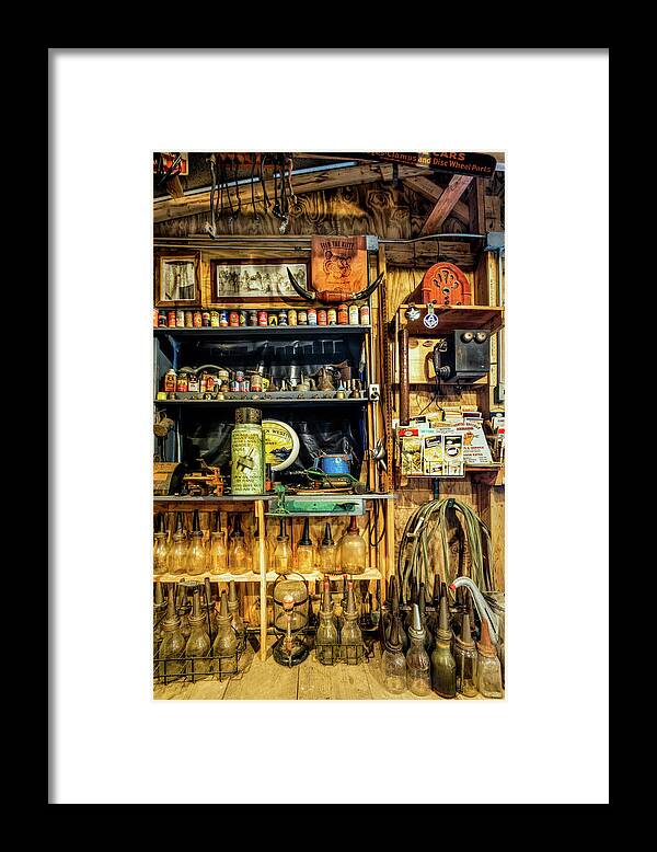 American Framed Print featuring the photograph Automobile Garage Workshop by Debra and Dave Vanderlaan