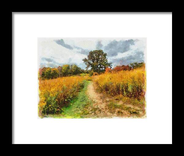 Field Framed Print featuring the mixed media Autumn Afternoon on the Trail by Christopher Reed