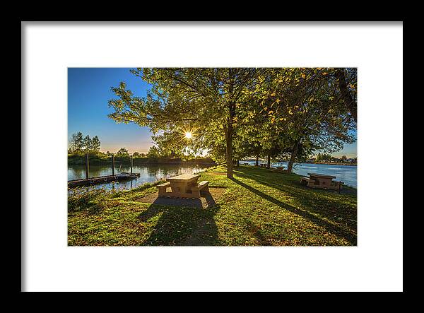 Alex Lyubar Framed Print featuring the photograph Autumn at the picnic area by Alex Lyubar