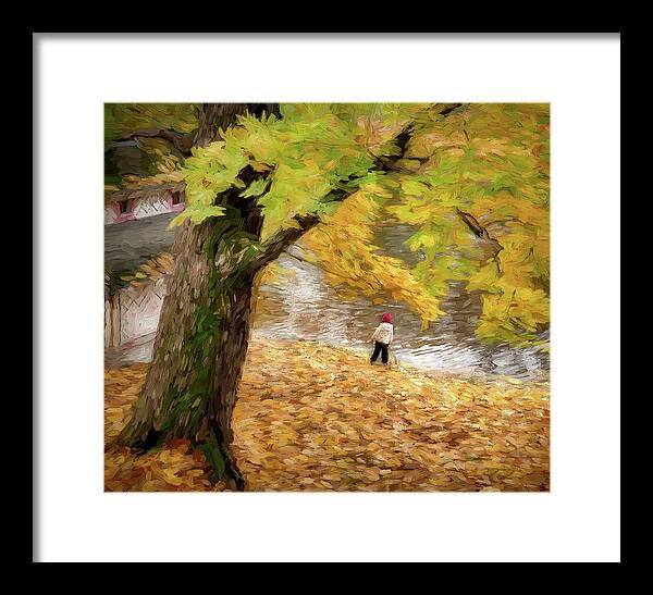 Autumn Photography #artistic Fall#charm Of Autumn #colours Splendour #phoyo Art#photo Painting #city Scene #riga #bastion Hill#city Channel #chidhood #knowing Of Life # Framed Print featuring the mixed media Autumn City Of Childhood Riga Latvia by Aleksandrs Drozdovs