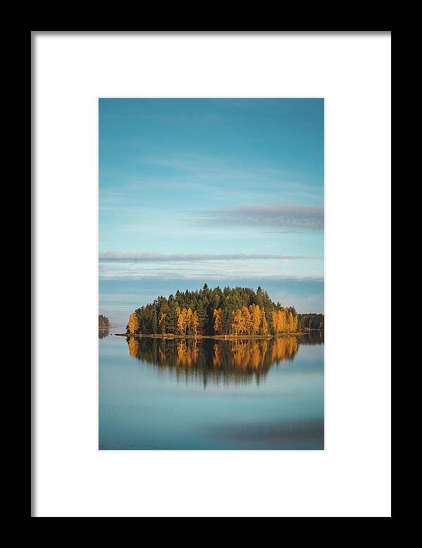 Admire Framed Print featuring the photograph Autumn coloured island in the middle of the lake by Vaclav Sonnek