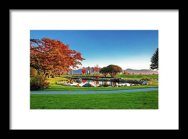 Alex Lyubar Framed Print featuring the photograph Autumn day in the city park by by Alex Lyubar