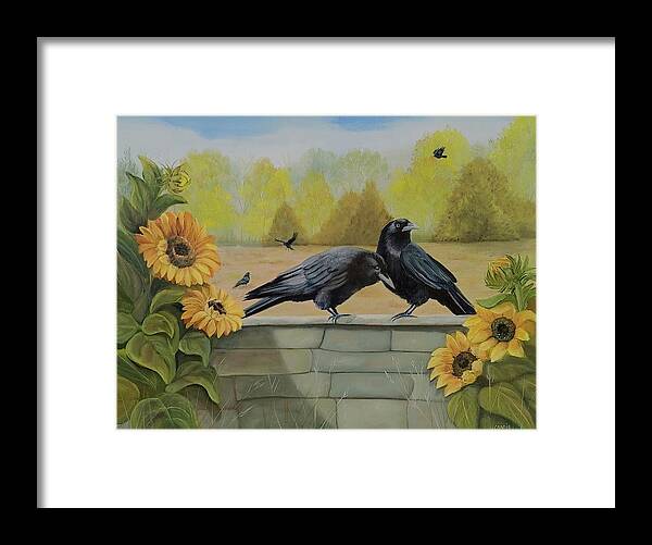 Crow Gathering Framed Print featuring the painting Autumn Gathering by Connie Rish