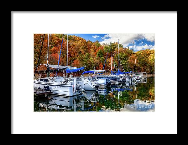 Autumn Framed Print featuring the photograph Autumn Glory at Laurel Marina by Shelia Hunt