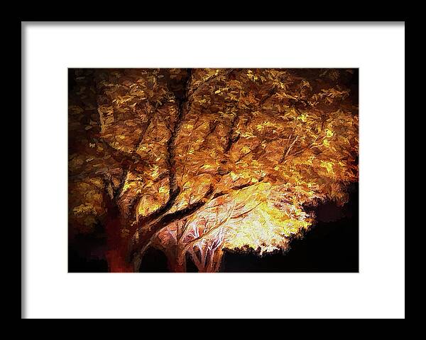 Autumn Framed Print featuring the painting Autumn Glow at Night by Dan Carmichael