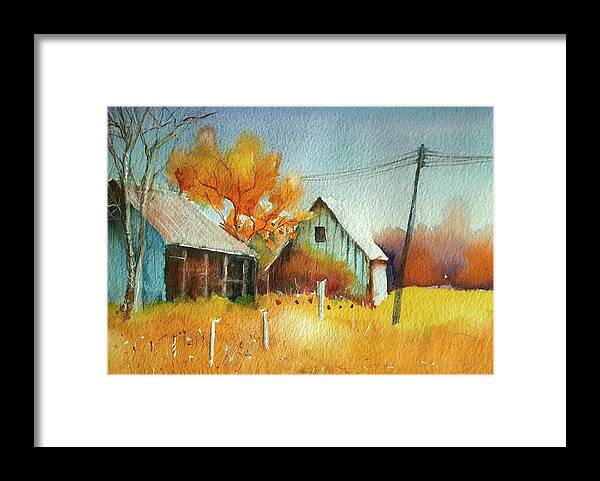 Watercolors Framed Print featuring the painting Autumn in the old Farm by Carolina Prieto Moreno