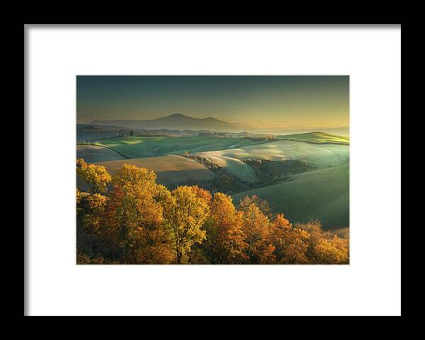 Landscape Framed Print featuring the photograph Autumn Sunset in Crete Senesi by Stefano Orazzini
