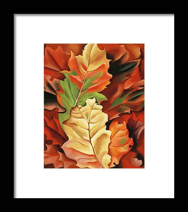 Georgia O'keeffe Framed Print featuring the painting Autumn leaves, Lake George, NY - modernist nature pattern painting by Georgia O'Keeffe