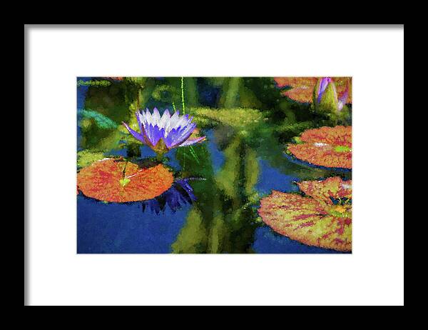 Lily Pad Framed Print featuring the digital art Autumn Lily Pad Impressions by Georgia Mizuleva