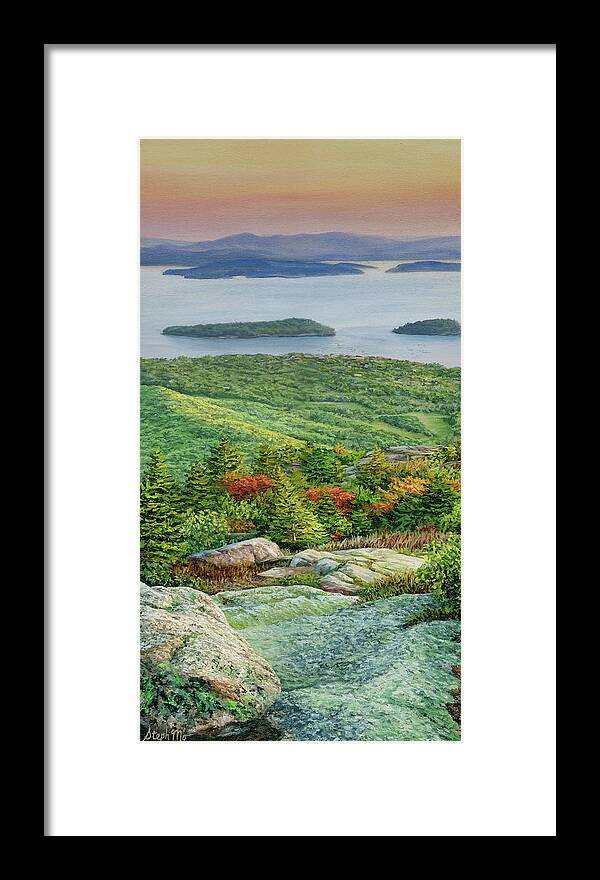  Bar Harbor Framed Print featuring the painting Autumn Morning in Acadia by Steph Moraca