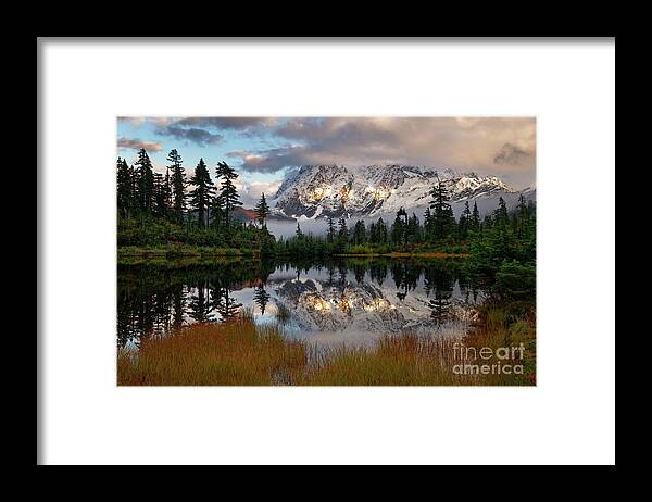 Pacific Northwest Framed Print featuring the photograph Autumn Reflection of Mount Shuksan in North Cascades by Tom Schwabel