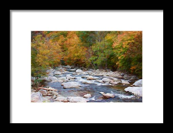 Autumn River Framed Print featuring the digital art Autumn River by Jayne Carney