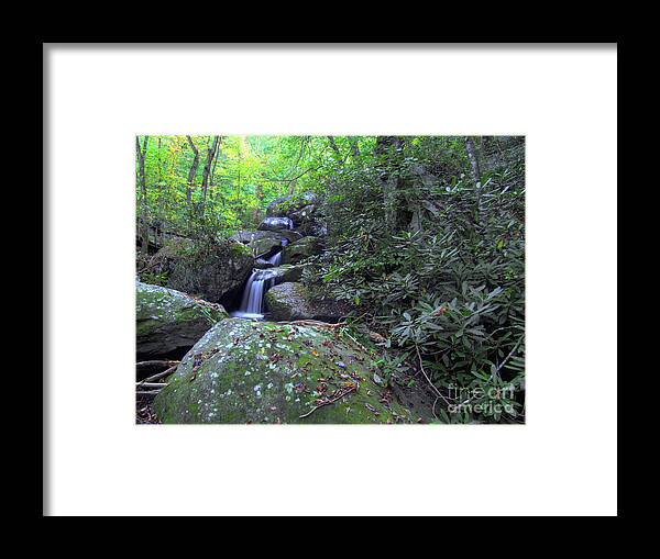 South Mountain State Park Framed Print featuring the photograph Autumn - Serenity At A Cascading Waterfall by Amy Dundon