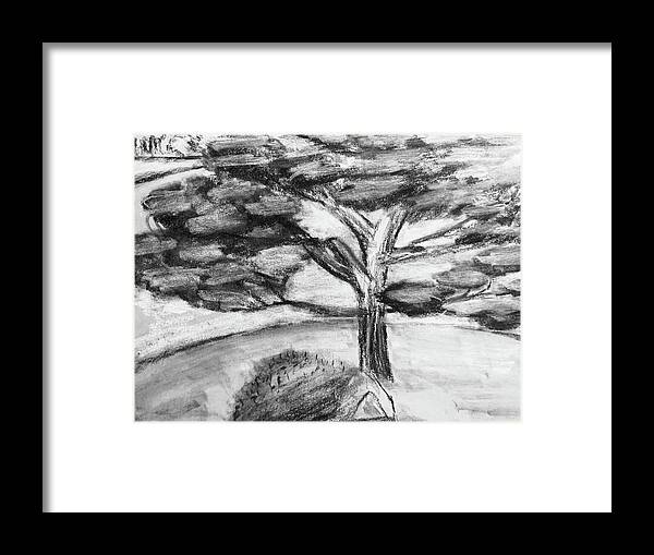 Charcoal Framed Print featuring the drawing Away From The Noise by Lisa White