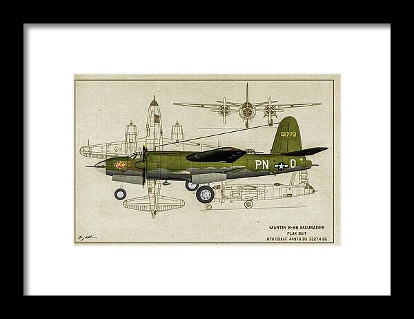 Martin B-26 Marauder Framed Print featuring the photograph B-26 Flak Bait Profile Art by Tommy Anderson