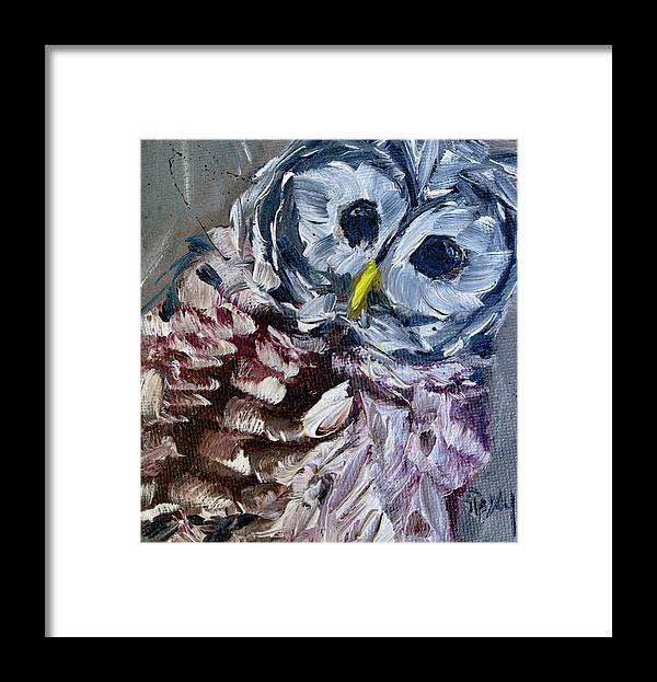 Barred Owl Framed Print featuring the painting Baby Barred Owl by Roxy Rich