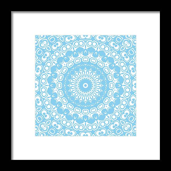 Baby Blue Framed Print featuring the digital art Baby Blue on White Mandala Kaleidoscope Medallion by Mercury McCutcheon