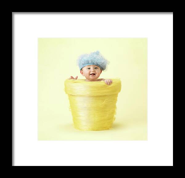 Flowerpot Framed Print featuring the photograph Baby Boy Flower Pot by Anne Geddes