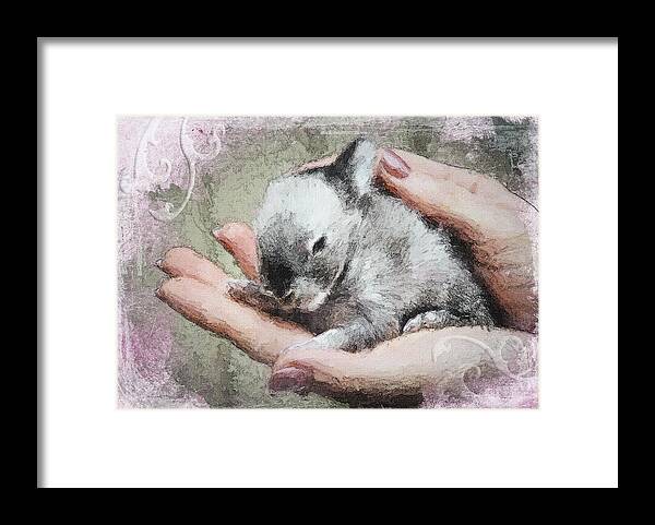 Easter Framed Print featuring the mixed media Baby Bunny by Moira Law