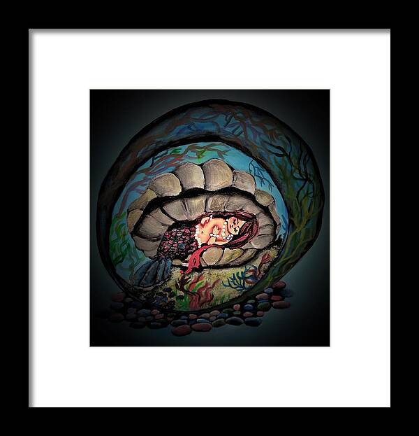 Mermaid Framed Print featuring the painting Baby mermaid sleeping in clam shell by Tara Krishna