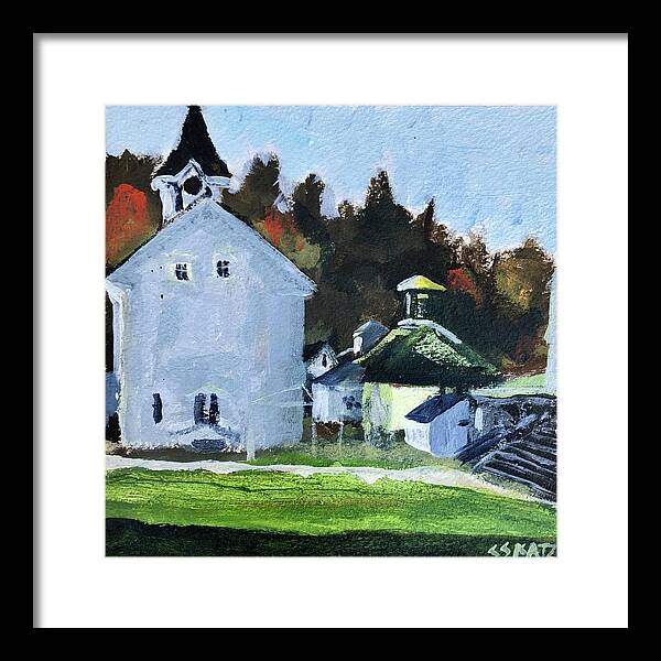 New England Framed Print featuring the painting Back of Town Hall by Cyndie Katz