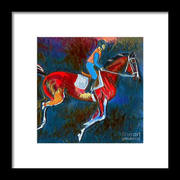 Equestrian Art Framed Print featuring the digital art Backstretch Thoroughbred 008 by Stacey Mayer