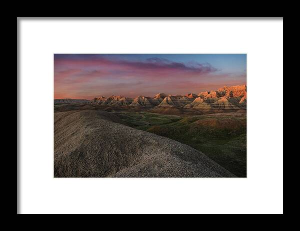 Badlands National Park Sunset Framed Print featuring the photograph Badlands National Park Sunset by Dan Sproul