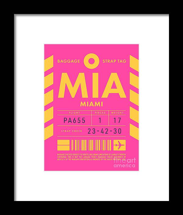 Airline Framed Print featuring the digital art Baggage Tag D - MIA Miami USA by Organic Synthesis