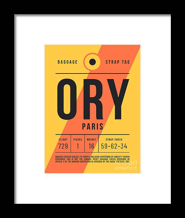 Airline Framed Print featuring the digital art Baggage Tag E - ORY Paris France by Organic Synthesis
