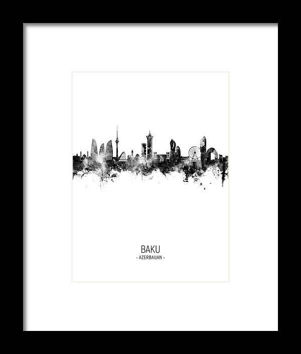 Baku Framed Print featuring the digital art Baku Azerbaijan Skyline #69 by Michael Tompsett