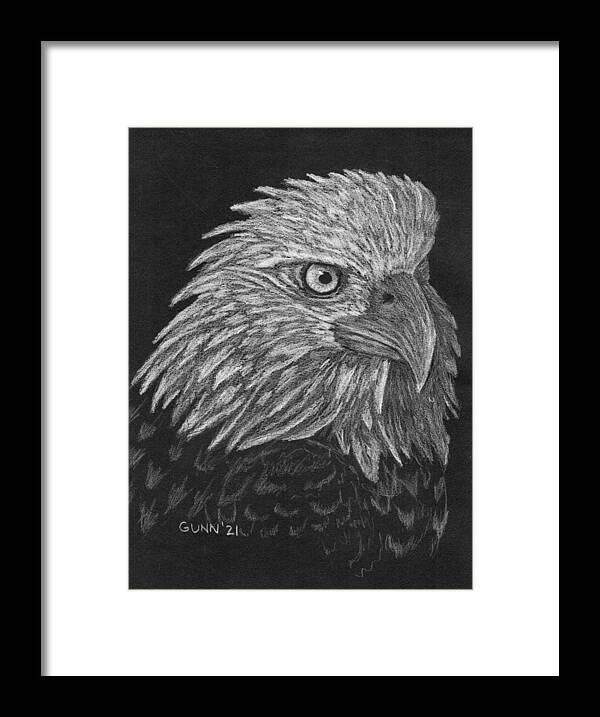 Bald Eagle Framed Print featuring the drawing Bald Eagle white on black by Katrina Gunn