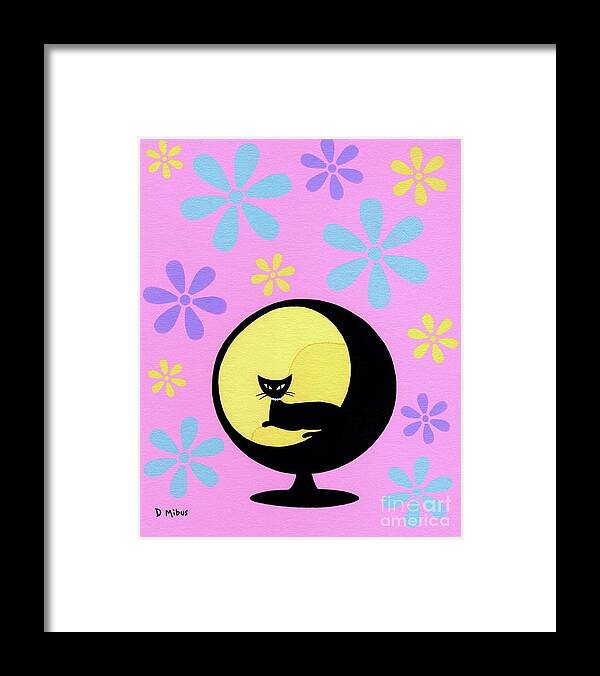 Flower Power Framed Print featuring the painting Ball Chair on Pink with Happy Flowers by Donna Mibus