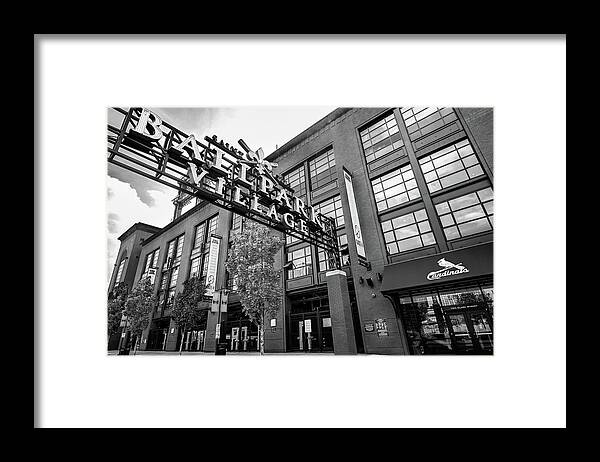 Black And White Framed Print featuring the photograph Ballpark Village At Saint Louis Baseball Stadium - Black and White by Gregory Ballos