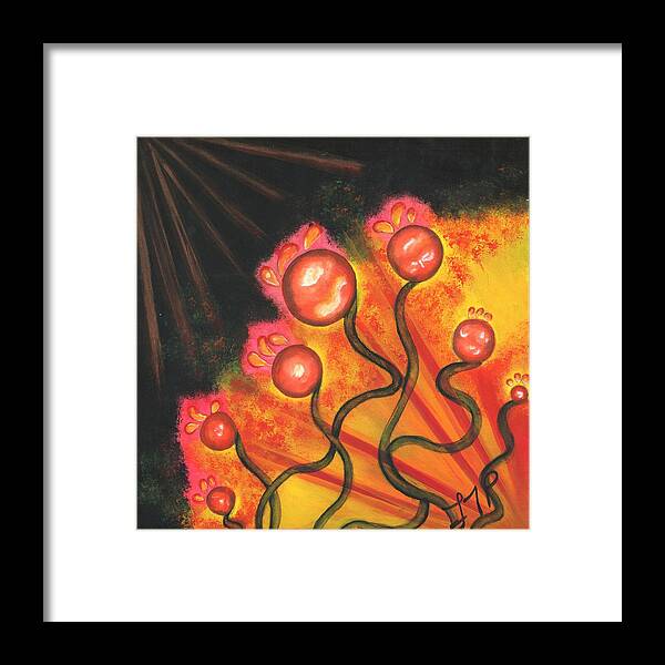 Red Framed Print featuring the painting Balls and Bulbs by Esoteric Gardens KN