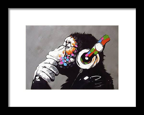 Bansky Framed Print featuring the painting Banksy DJ Monkey by Banksy
