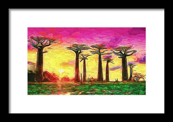 Paint Framed Print featuring the painting Baobab sunset by Nenad Vasic